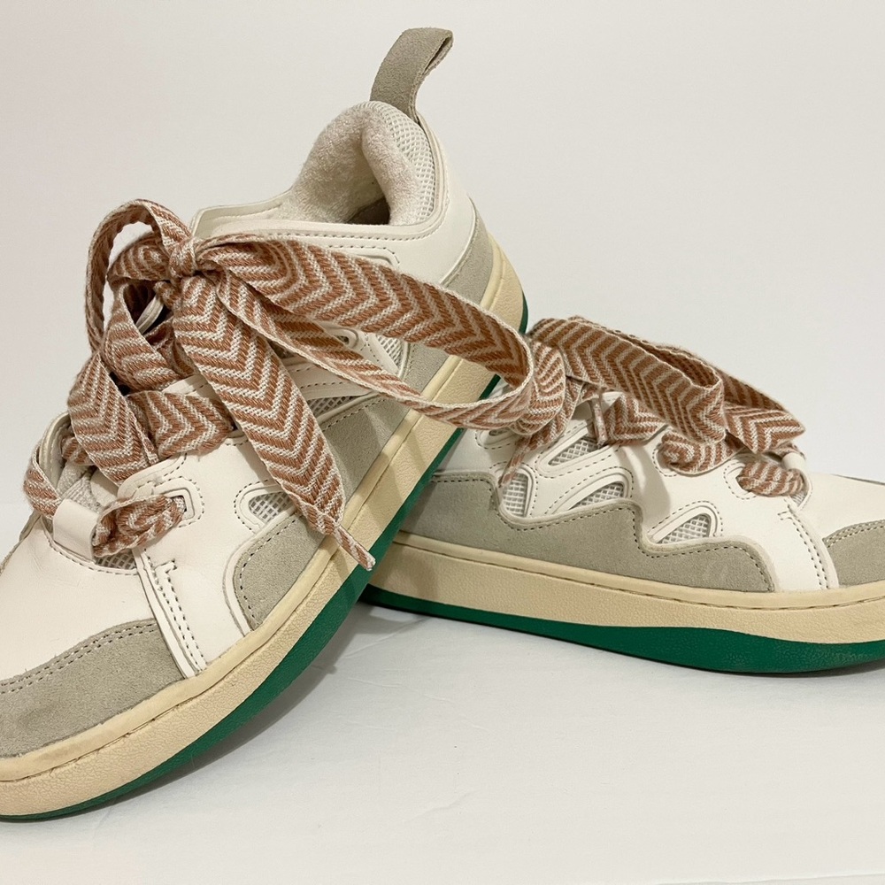 Steve Madden Cream and Green Sneakers with Patterned Laces